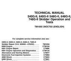 Timberjack G Series Ii model 548gii Skidders Test Technical Manual