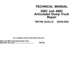 John Deere C Series model 350c Articulated Dump Trucks Service Repair Technical Manual
