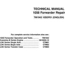 Timberjack 58 Series model 1058 Forwarders Service Repair Technical Manual