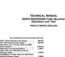 Timberjack 40 Series model 840 Wheeled Feller Bunchers Test Technical Manual