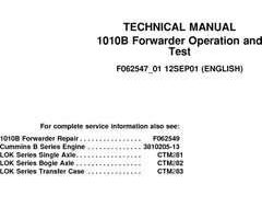 Timberjack B Series model 1010b Forwarders Test Technical Manual