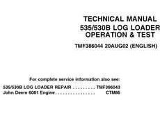 Timberjack B Series model 530b Knuckleboom Loader Test Technical Manual