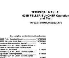 Timberjack 608 Series model 608b Tracked Feller Bunchers Service Repair Technical Manual
