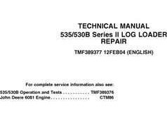 Timberjack B Series Ii model 530b Knuckleboom Loader Service Repair Technical Manual