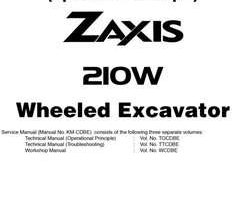 Hitachi Zaxis Series model Zaxis210w Excavators Operational Principle Owner Operator Manual