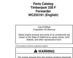 Parts Catalogs for Timberjack F Series model 230f Forwarders