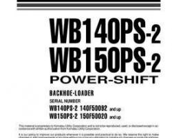 Komatsu Backhoe Loaders Model Wb140Ps-2 Owner Operator Maintenance Manual - S/N 140F50092-140F50097