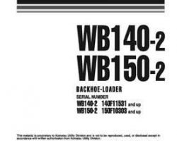 Komatsu Backhoe Loaders Model Wb150-2 Shop Service Repair Manual - S/N 150F10303-UP