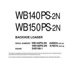 Komatsu Backhoe Loaders Model Wb150Ps-2-N Shop Service Repair Manual - S/N A70010-UP