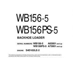 Komatsu Backhoe Loaders Model Wb156-5 Owner Operator Maintenance Manual - S/N A63001-UP