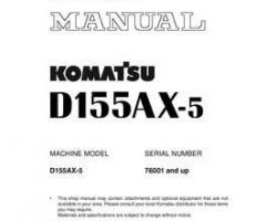 Komatsu Bulldozers Model D155Ax-5 Shop Service Repair Manual - S/N 76001-UP