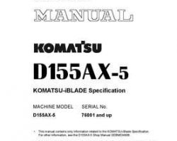 Komatsu Bulldozers Model D155Ax-5-Iblade Spec Shop Service Repair Manual - S/N 76001-UP