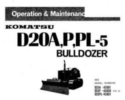Komatsu Bulldozers Model D20A-5 Owner Operator Maintenance Manual - S/N 45001-50000