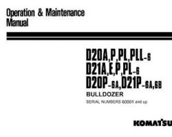 Komatsu Bulldozers Model D20A-6 Owner Operator Maintenance Manual - S/N 60001-UP