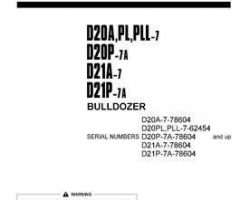 Komatsu Bulldozers Model D20A-7 Owner Operator Maintenance Manual - S/N 78604-80059