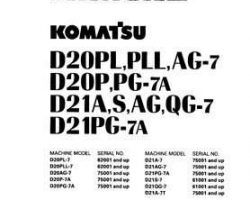 Komatsu Bulldozers Model D20Ag-7 Shop Service Repair Manual - S/N 75001-UP