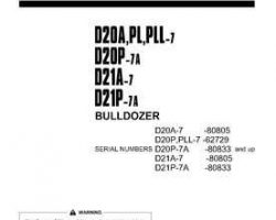 Komatsu Bulldozers Model D20P-7 Eng. Owner Operator Maintenance Manual - S/N 80833-UP