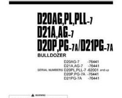 Komatsu Bulldozers Model D20Pll-7 Owner Operator Maintenance Manual - S/N 62001-62453