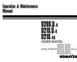 Komatsu Bulldozers Model D21S-6 Owner Operator Maintenance Manual - S/N 60178-UP