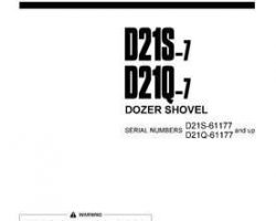 Komatsu Bulldozers Model D21S-7 Owner Operator Maintenance Manual - S/N 61177-UP