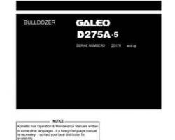 Komatsu Bulldozers Model D275A-5 Owner Operator Maintenance Manual - S/N 25178-UP