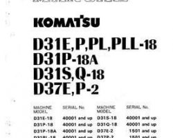 Komatsu Bulldozers Model D31E-18 Shop Service Repair Manual - S/N 40001-UP