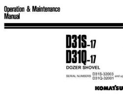 Komatsu Bulldozers Model D31Q-17 Owner Operator Maintenance Manual - S/N 32001-UP