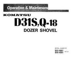 Komatsu Bulldozers Model D31Q-18 Owner Operator Maintenance Manual - S/N 40001-UP