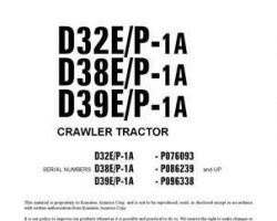 Komatsu Bulldozers Model D32P-1-A Shop Service Repair Manual - S/N P076093-UP