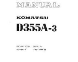 Komatsu Bulldozers Model D355A-3 Shop Service Repair Manual - S/N 3301-UP