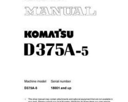 Komatsu Bulldozers Model D375A-5 Shop Service Repair Manual - S/N 18001-UP