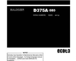 Komatsu Bulldozers Models D375A-5-E0, One-Way Steering Lever Owner Operator Maintenance Manual - S/N 50065-50090