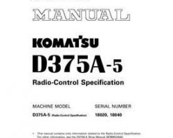 Komatsu Bulldozers Model D375A-5-Radio Control Shop Service Repair Manual - S/N 18020, 18040