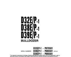 Komatsu Bulldozers Model D38E-1 Shop Service Repair Manual - S/N P085501-P085798