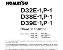 Komatsu Bulldozers Model D38E-1 Shop Service Repair Manual - S/N P085799-P086238