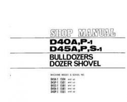 Komatsu Bulldozers Model D40P-1 Shop Service Repair Manual - S/N 1501-UP