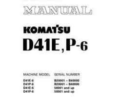 Komatsu Bulldozers Model D41E-6 Shop Service Repair Manual - S/N B20001-UP
