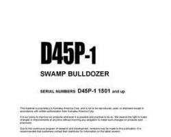 Komatsu Bulldozers Model D45P-1 Owner Operator Maintenance Manual - S/N 1501-1800