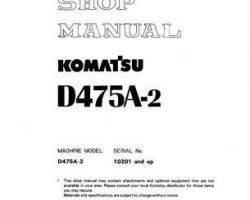 Komatsu Bulldozers Model D475A-2 Shop Service Repair Manual - S/N 10001-UP