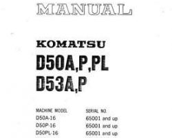 Komatsu Bulldozers Model D50A-16 Shop Service Repair Manual - S/N 65001-UP