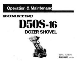 Komatsu Bulldozers Model D50S-16 Owner Operator Maintenance Manual - S/N 68001-UP