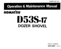Komatsu Bulldozers Model D53S-17 Owner Operator Maintenance Manual - S/N 80001-UP