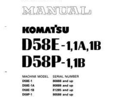 Komatsu Bulldozers Model D58E-1 Shop Service Repair Manual - S/N 80888-UP