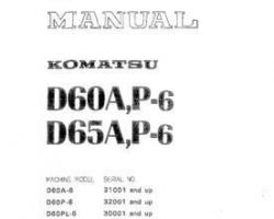Komatsu Bulldozers Model D60A-6 Shop Service Repair Manual - S/N 31001-UP
