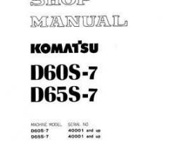 Komatsu Bulldozers Model D60S-7 Shop Service Repair Manual - S/N 40001-UP