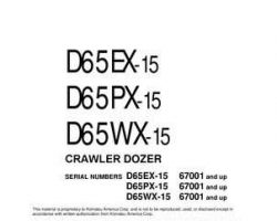 Komatsu Bulldozers Model D65Ex-15 Owner Operator Maintenance Manual - S/N 67001-67667