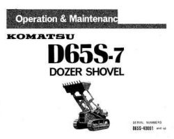 Komatsu Bulldozers Model D65S-7 Owner Operator Maintenance Manual - S/N 40001-UP