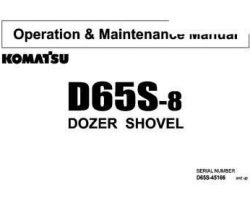 Komatsu Bulldozers Model D65S-8 Owner Operator Maintenance Manual - S/N 45166-UP