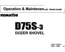 Komatsu Bulldozers Model D75S-3 Owner Operator Maintenance Manual - S/N 10001-UP