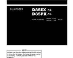 Komatsu Bulldozers Model D85Ex-15 Owner Operator Maintenance Manual - S/N 10250-UP